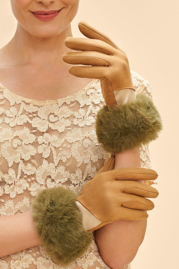 Powder Design Faux Fur Cuff Gloves Two Tone Bettina Sand