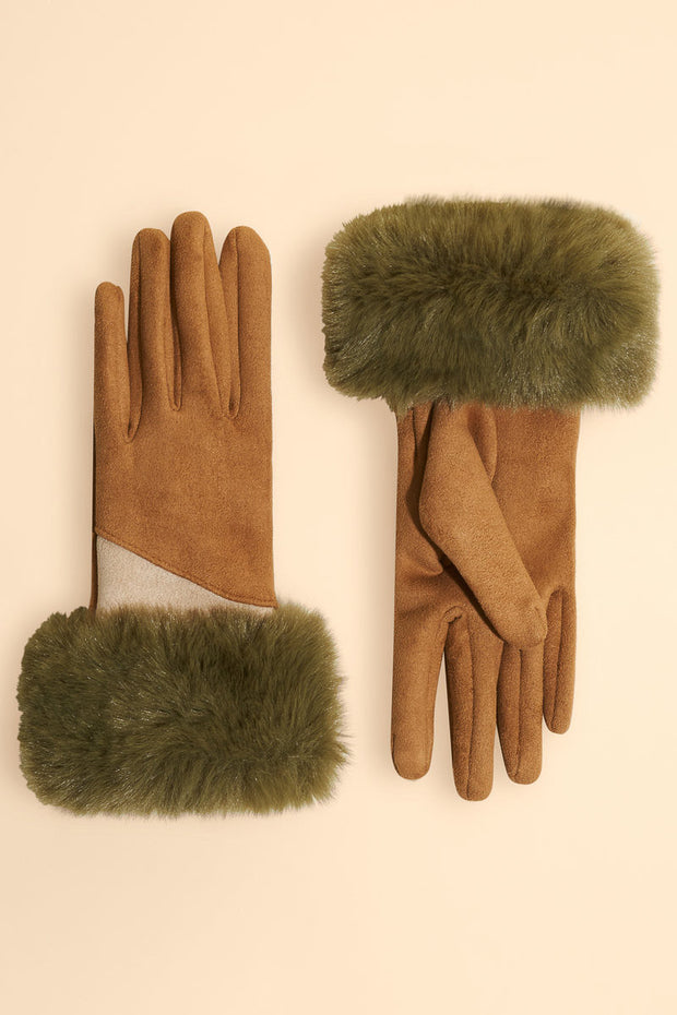 Powder Design Faux Fur Cuff Gloves Two Tone Bettina Sand