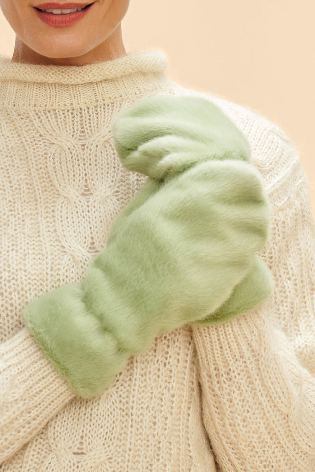 Powder Design Fluffy Teddy Mittens Sage