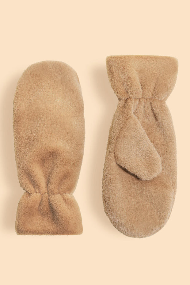 Powder Design Fluffy Teddy Mittens Taupe