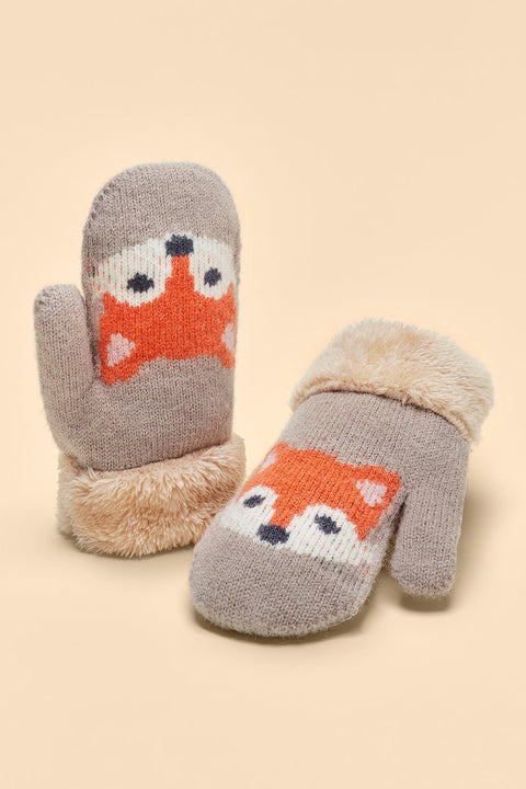 Powder Design Kids Knitted Mittens Fox in Slate