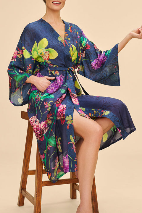 Powder Design Kimono Gown Exotic Evening in Ink