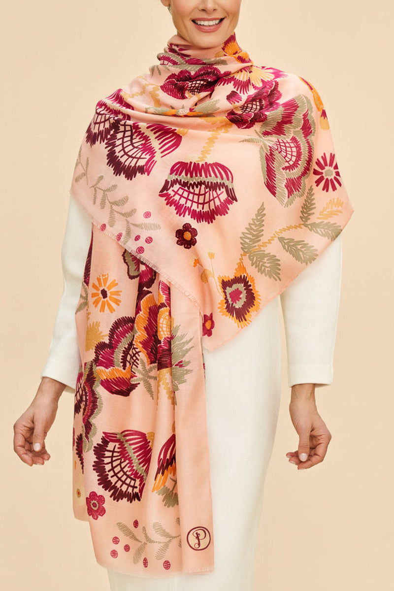 Powder Design Printed Floral Symmetry Scarf Pink