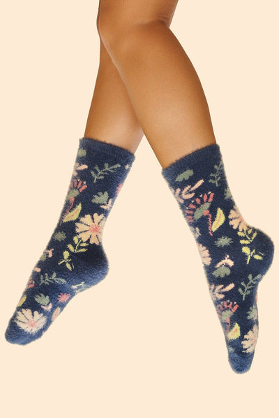 Powder Design Women's Fuzzy Slipper Socks Watercolour Flowers