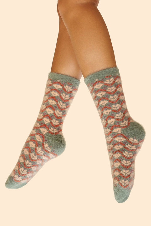 Powder Design Women s Fuzzy Slipper Socks Fair Isle Teal