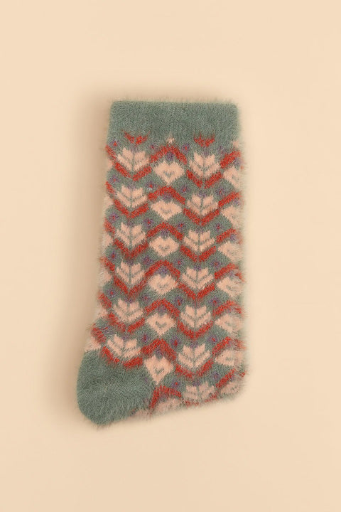 Powder Design Women's Fuzzy Slipper Socks Fair Isle Teal