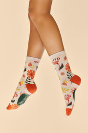 Powder Design Women's Ankle Socks Watercolour Flowers Cream