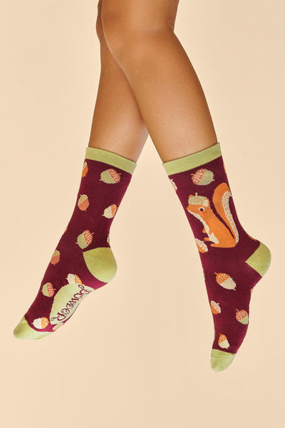 Powder Design Women's Ankle Socks Squirrel with Acorn Beret