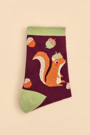 Powder Design Women's Ankle Socks Squirrel with Acorn Beret