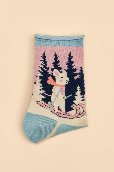 Powder Design Women's Ankle Socks Mouse on Skis