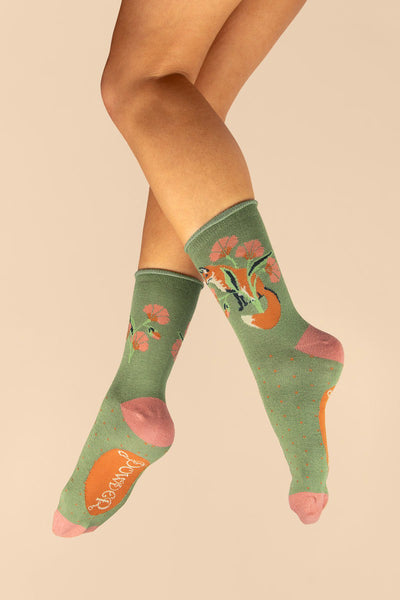 Powder Design Women's Ankle Socks Fox in a Meadow Sage