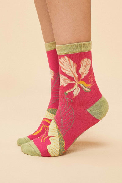 Powder Design Women's Ankle Socks Delicate Tropical in Dark Rose