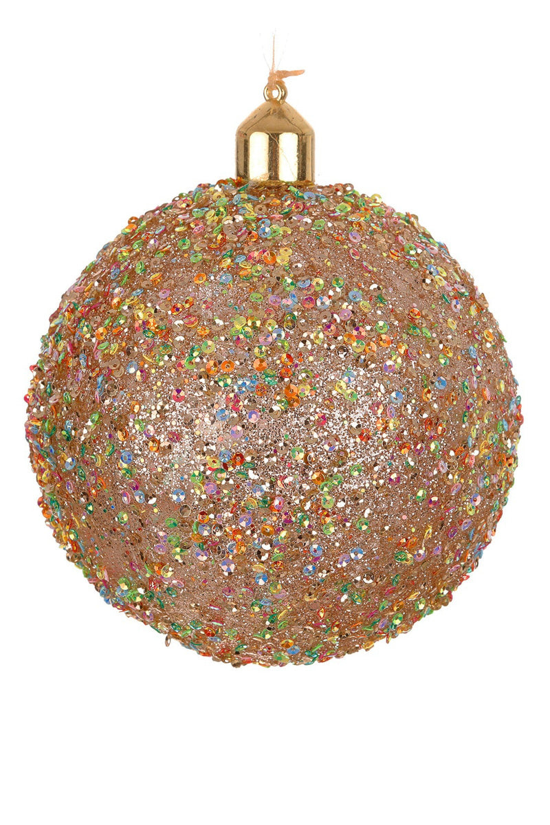 Old Fashioned Glitter Ball Ornament 4.75" Gold Mixed