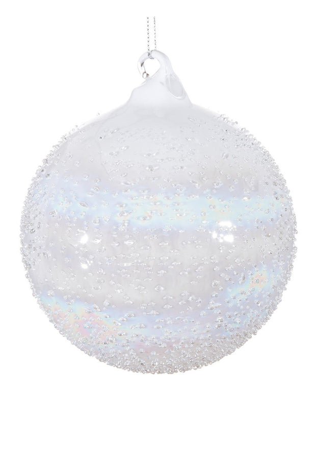 Glass Beaded Ball Ornament 4.75" Ivory