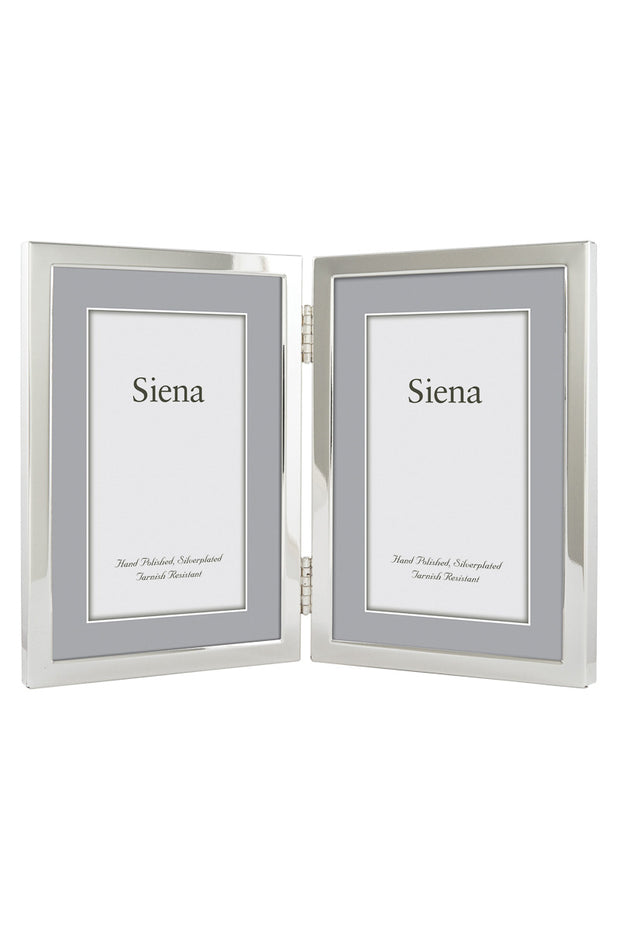 Siena Narrow Plain Silverplate Frame 4 x 6 Double Vertical