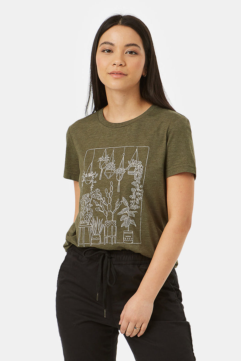 Women T-Shirt Plant Club Olive Night Green Heather Small