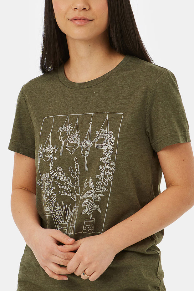 Women T-Shirt Plant Club Olive Night Green Heather Medium