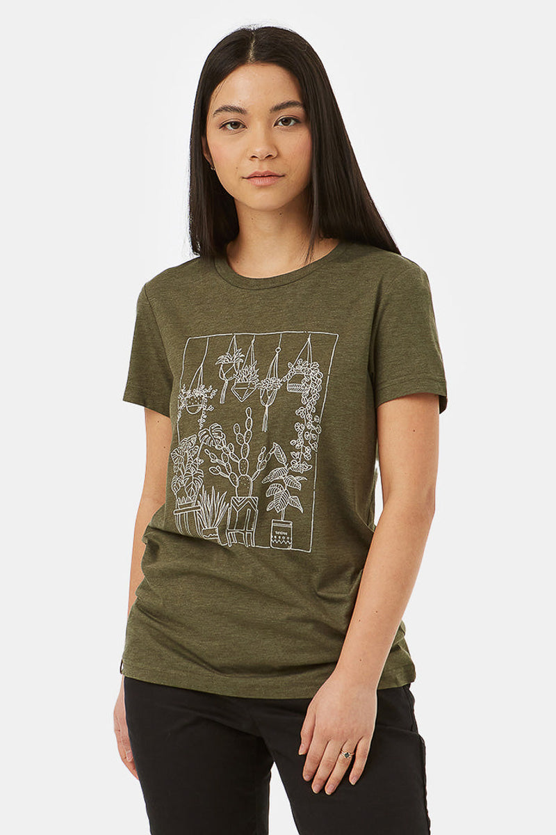 Women T-Shirt Plant Club Olive Night Green Heather Large