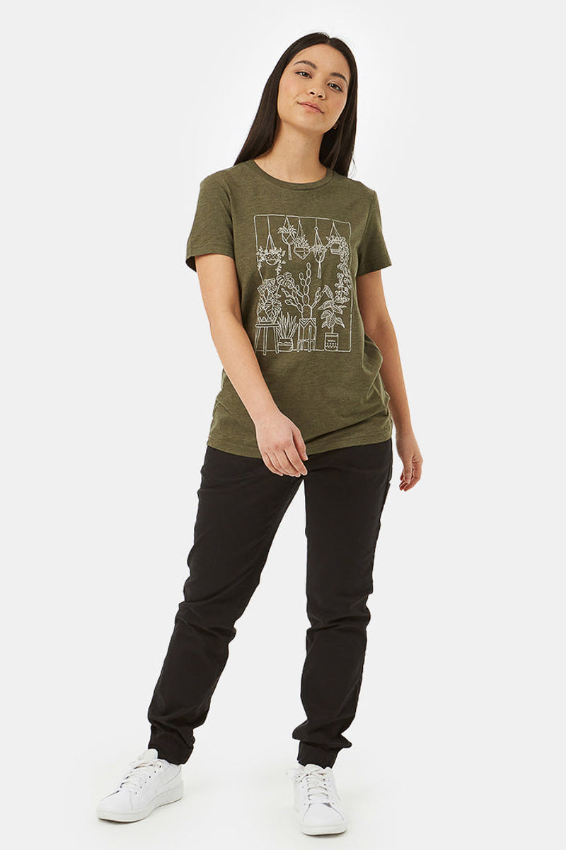 Women T-Shirt Plant Club Olive Night Green Heather Extra Small