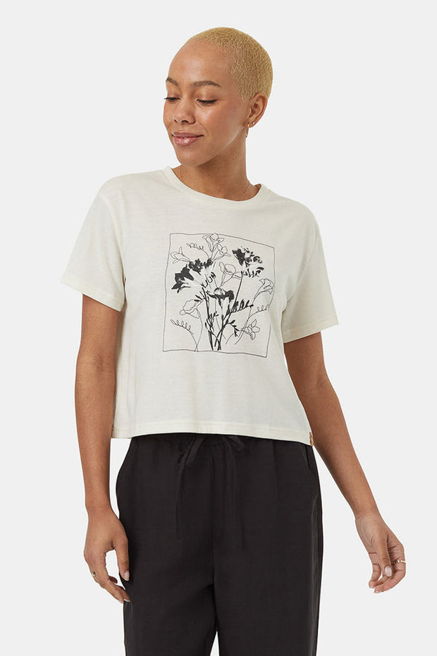 Women T-Shirt Floral Crop Undyed/Meteorite Black Small
