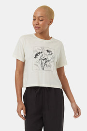 Women T-Shirt Floral Crop Undyed/Meteorite Black Large
