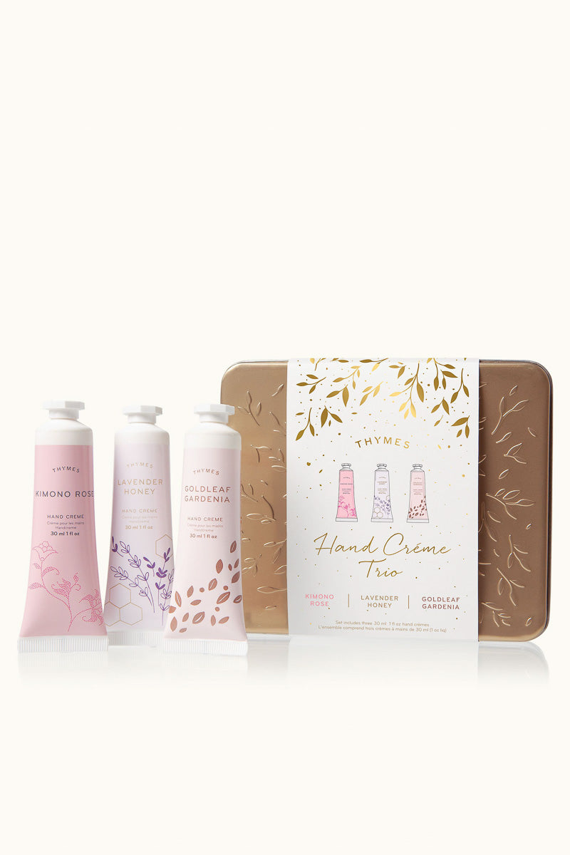 Thymes Kimono Rose, Lavender Honey & Goldleaf Gardenia Hand Cream Trio