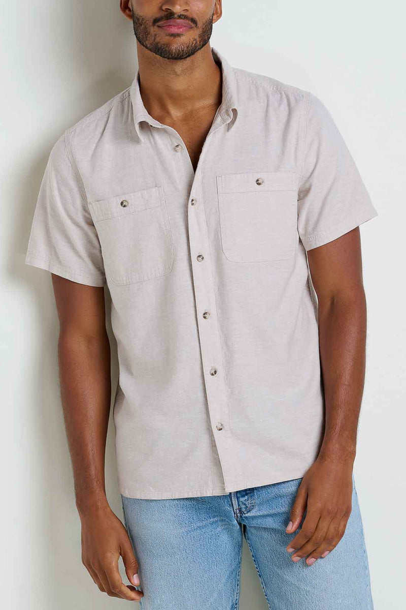 Toad & Co Men's Taj Hemp Short Sleeve Shirt Medium Oatmeal
