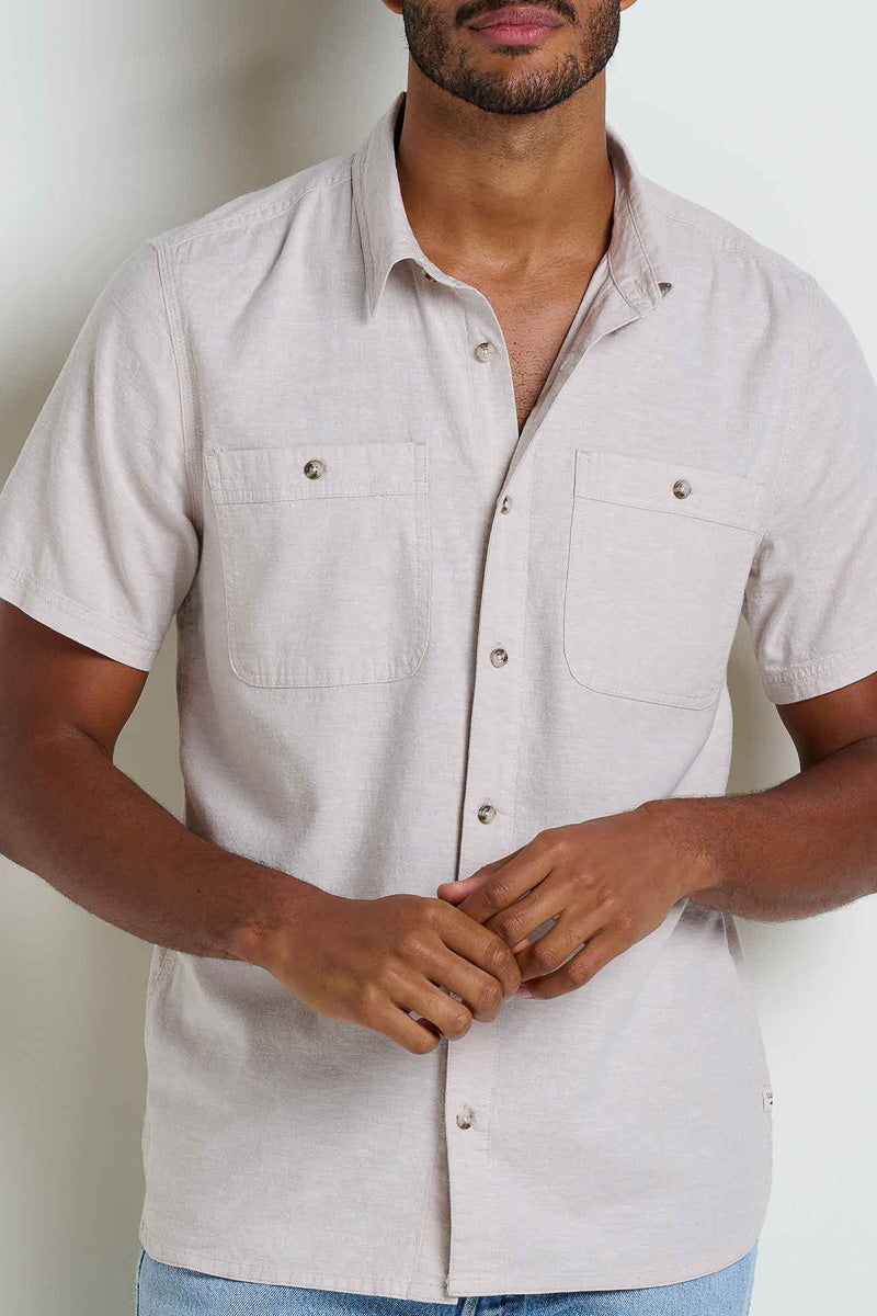 Toad & Co Men's Taj Hemp Short Sleeve Shirt Medium Oatmeal
