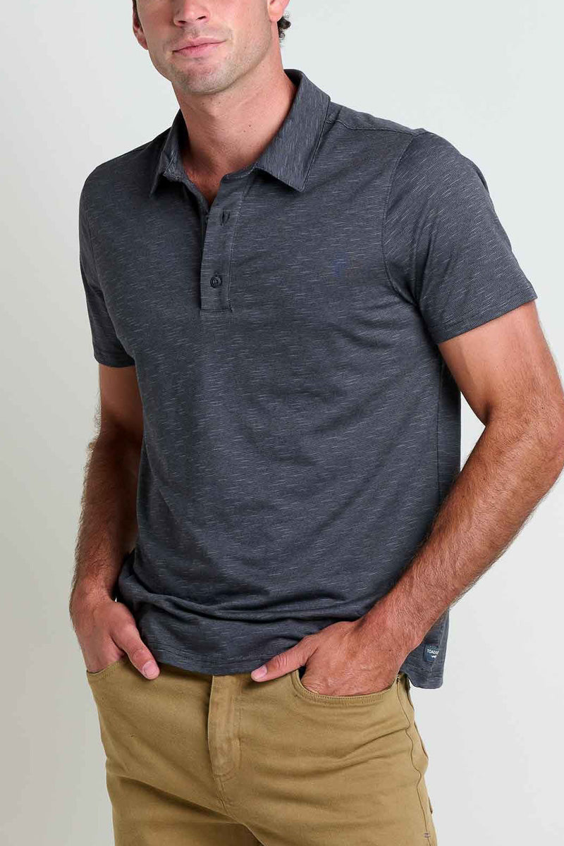 Toad & Co Men's Tempo Short Sleeve Polo Shirt Medium Soot