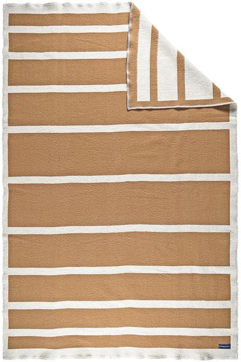 Faribault Mill Reversible Framed Stripe Wool Throw Tortilla Natural