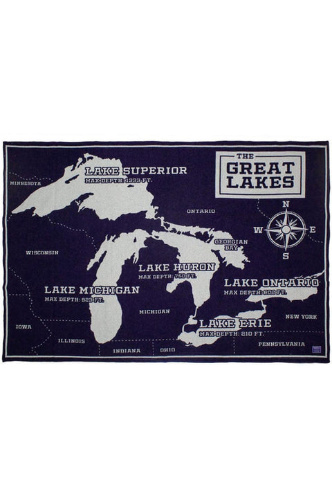 Faribault Mill Great Lakes Map Wool Throw