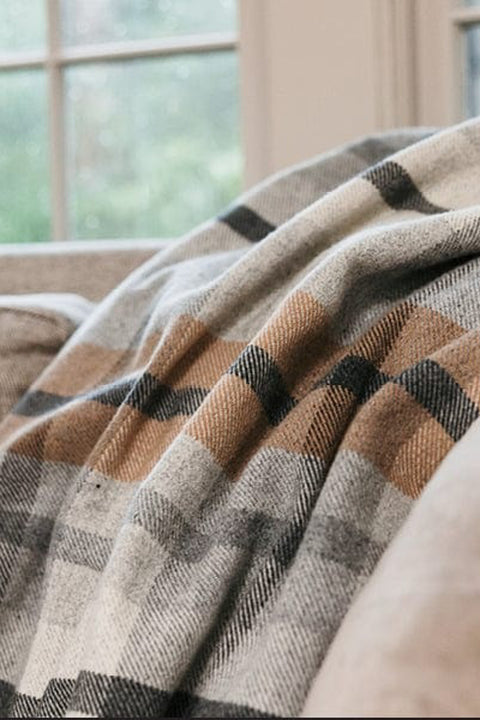 Faribault Mill Northfield Plaid Wool Throw Heritage Beige