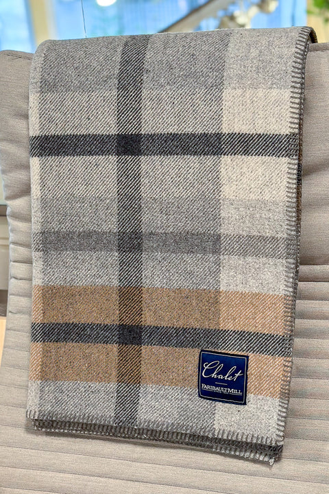 Faribault Mill Northfield Plaid Wool Throw Heritage Beige