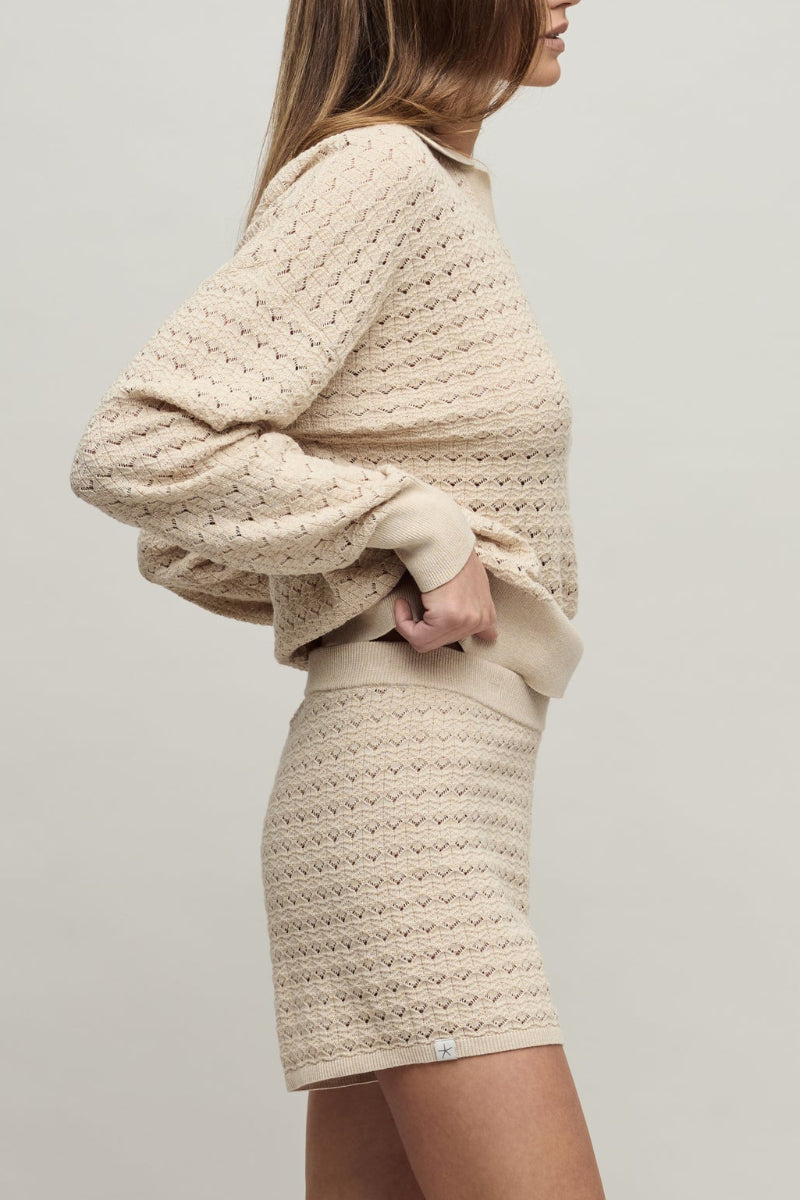 Barefoot Dreams Heathered Cotton Tulip Pointelle Collared Pullover Large Stone