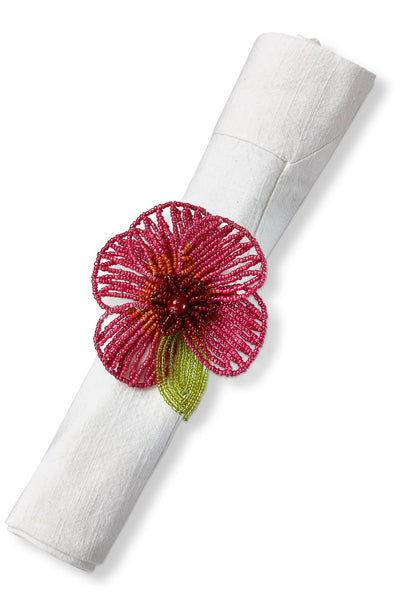 Beaded Flower Napkin Ring Fuchsia