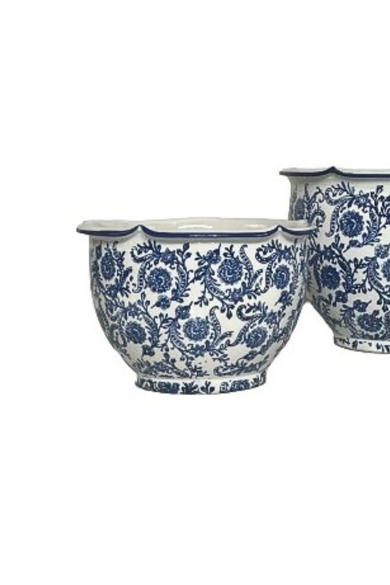 Alfresco Werken Planter 12.75" Blue & White