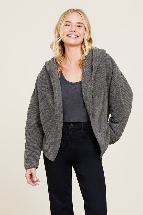 CozyChic Chevron Ribbed Cardigan Olive Branch L/XL