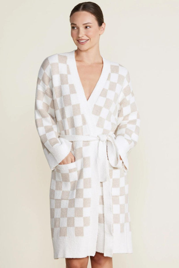 Barefoot Dreams Cozy Chic Cotton Checkered Robe - Oatmeal/Cream Medium