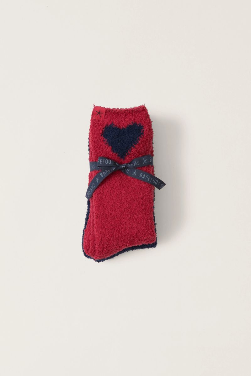 Barefoot Dreams Cozycchic Heart Print Sock Set Marine-Scarlet