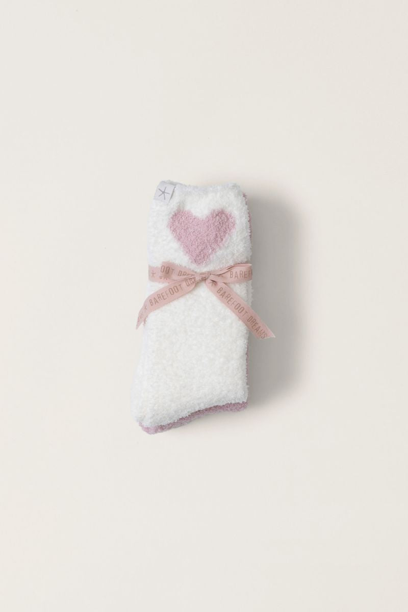 Barefoot Dreams Cozychic Heart Print Sock Set Pink Peonie-Pearl