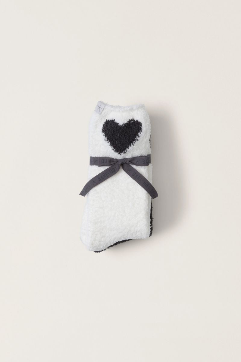 Barefoot Dreams Cozychic Heart Print Socks Carbon Pearl