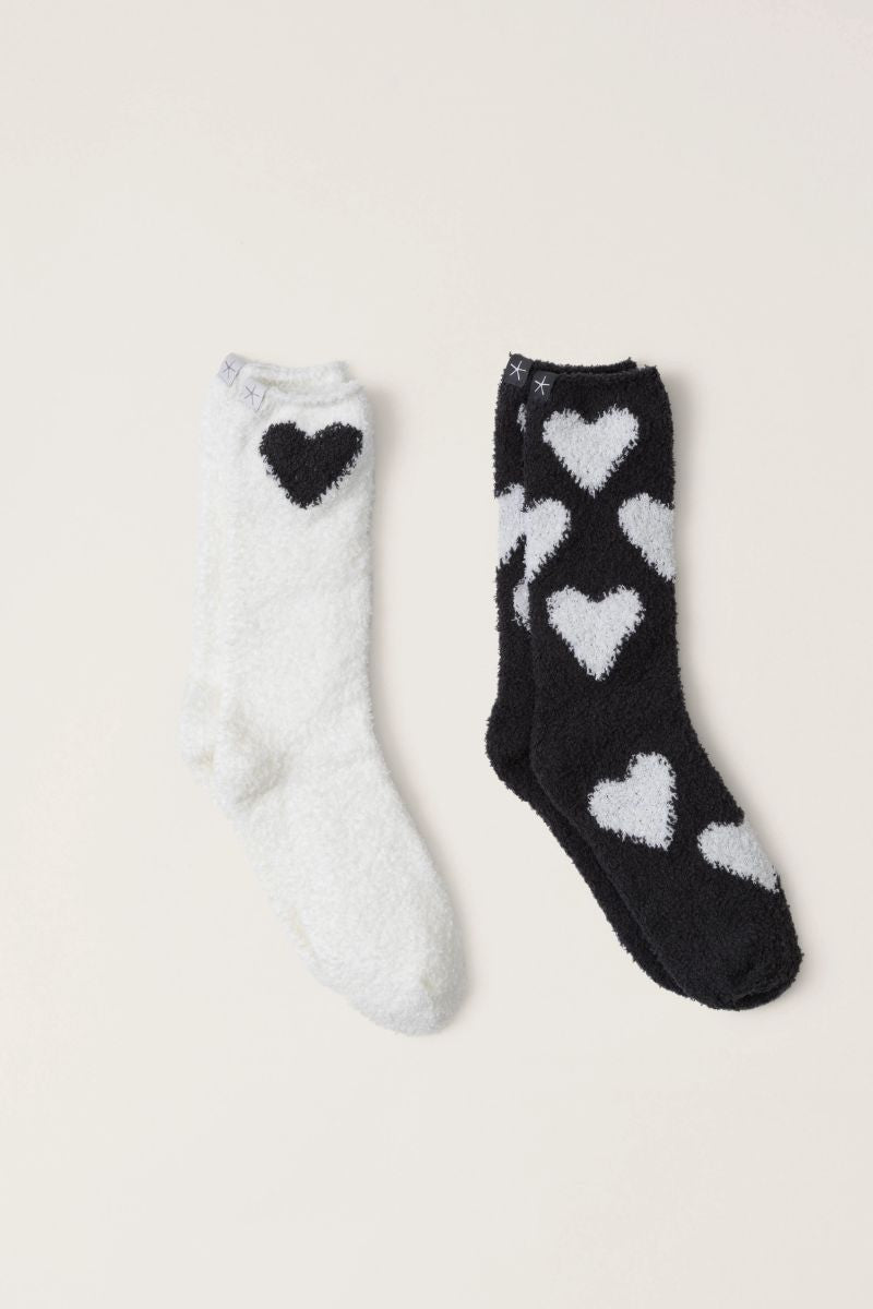 Barefoot Dreams Cozychic Heart Print Socks Carbon Pearl