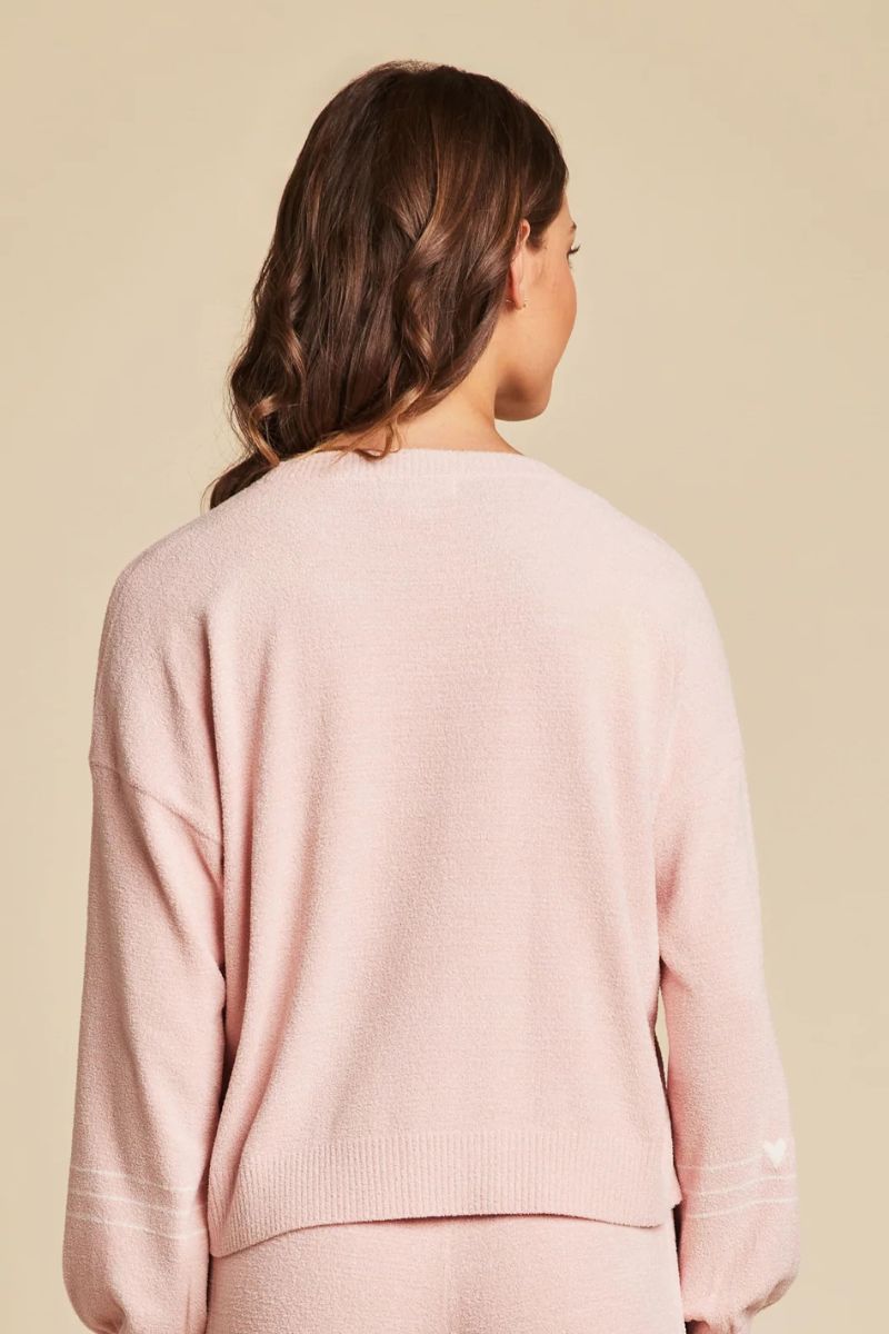 Barefoot Dreams Cozychic Ultra Light Heartbeat Stripe Pullover Extra Large Pink Peonie-Pearl