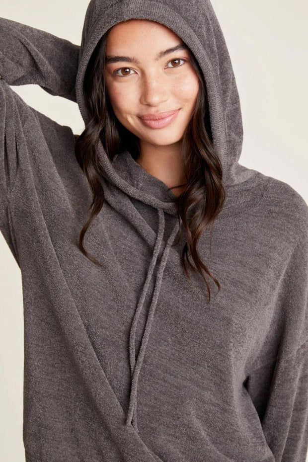 Barefoot Dreams Funnel Neck Hooded Pullover Large Mineral