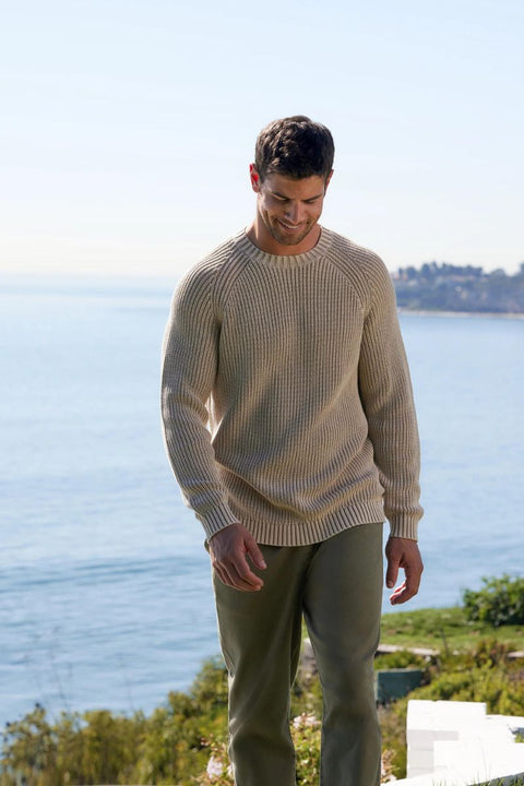 Barefoot Dreams Men's Sunbleached Ribbed Pullover Stone Medium