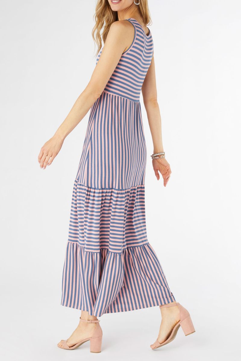 Janie Striped Tiered Maxi Dress Large/Extra Large Pink/Blue