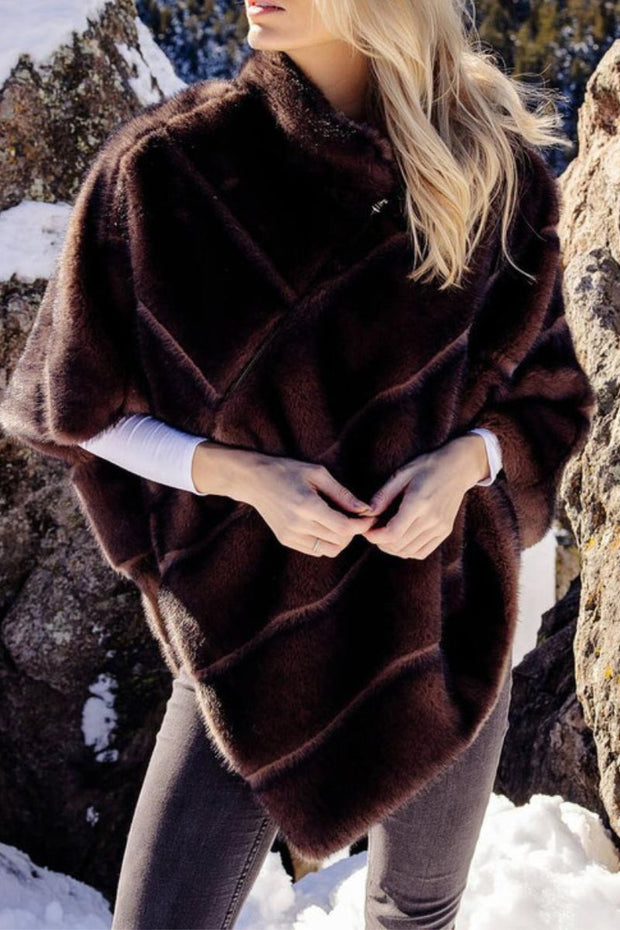 Fabulous Furs Faux Fur Carly Zip Poncho Whiskey