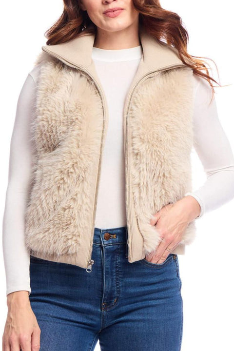 Fabulous Furs Fox Faux Fur Parkside Zip Vest Small Champagne