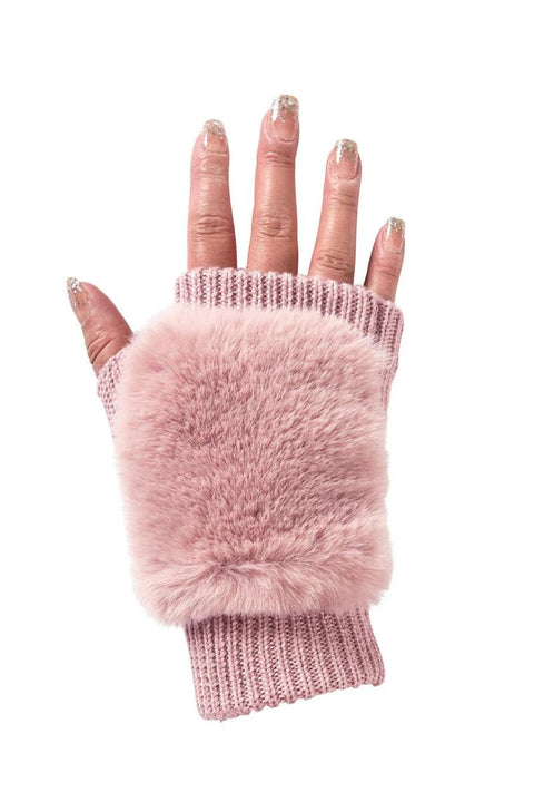 Fabulous Furs Faux Fur Knitted Fingerless Gloves Blush