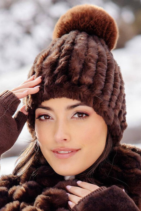 Fabulous Furs Faux Fur Poppy Pom Beanie Hat Whiskey